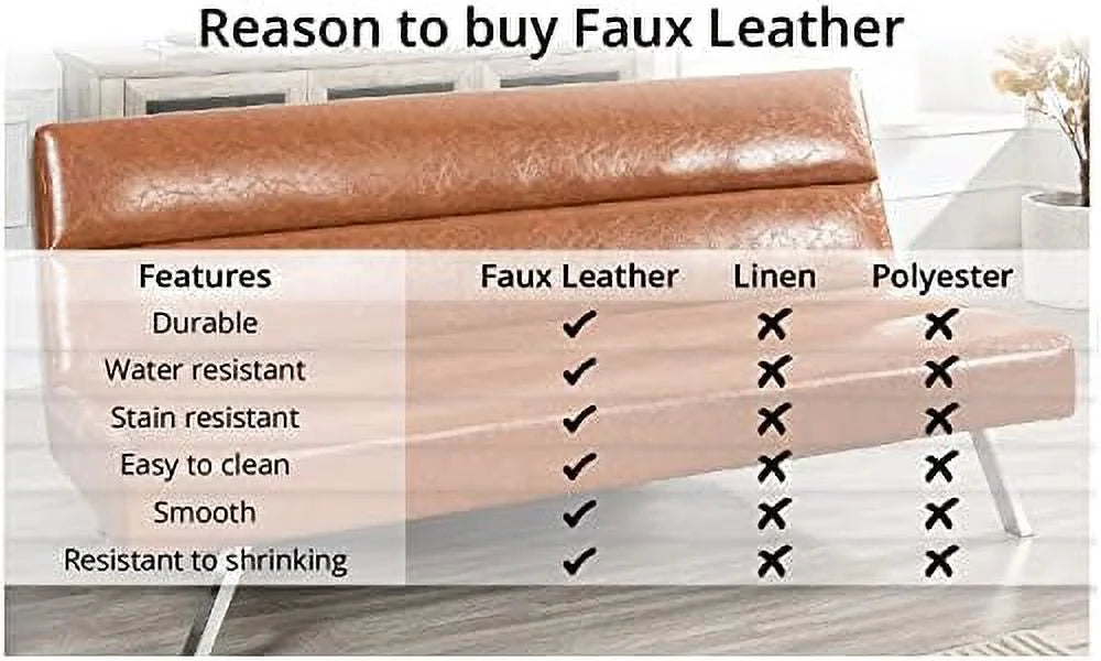 Faux Leather Convertible Futon Sofa Bed with Chrome Legs W621711