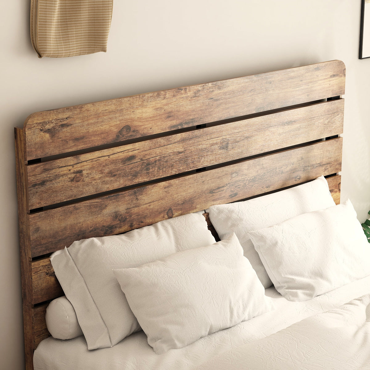 Queen Size Dark Brown Wood Platform Bed with Headboard Q25914