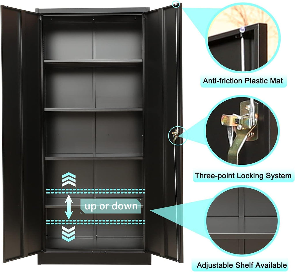 Lockable Steel Storage Cabinet with 2 Doors and 4 Shelves Y9619