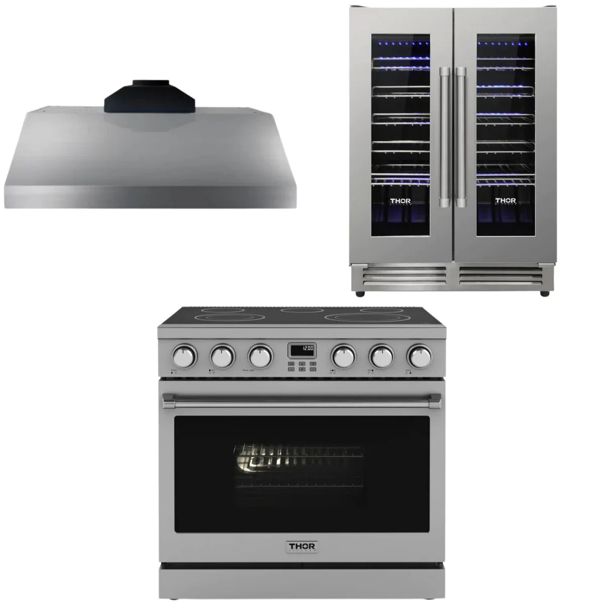 36 Electric Range, Range Hood and Wine Cooler D706392