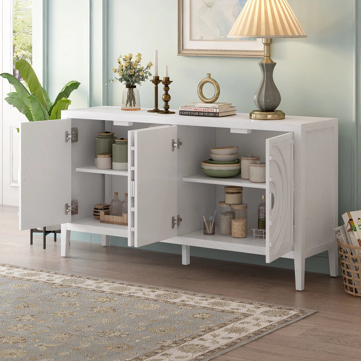 White 4 Door Wooden Accent Cabinet with Adjustable Shelves N77618