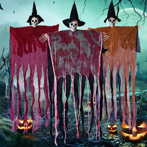 3 Pack Hanging Halloween Skeleton Ghosts Grim Reaper Decor R57847