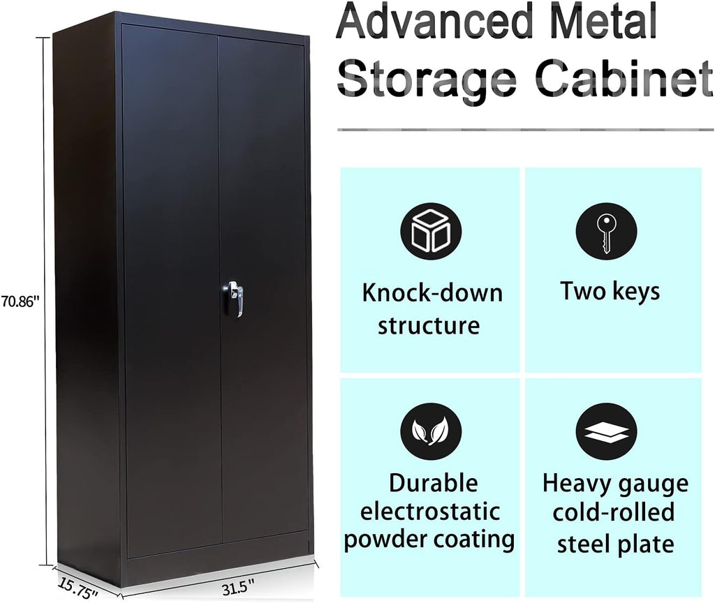 Lockable Steel Storage Cabinet with 2 Doors and 4 Shelves Y9619