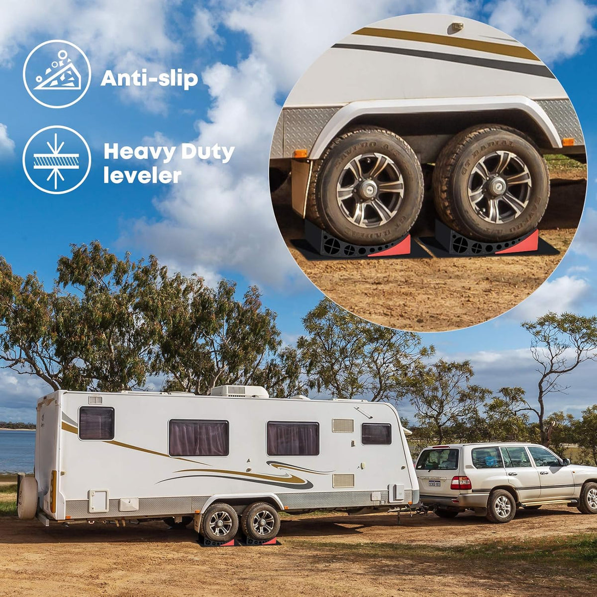 Camper Leveler Kit with Wheel Chocks and Anti-Slip Mats, 2 Packs B646