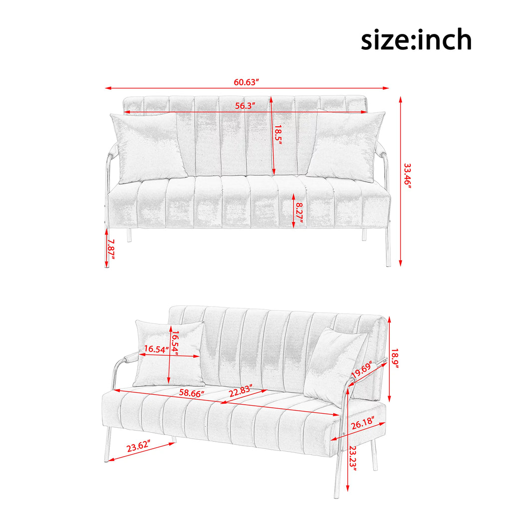 Velvet Upholstered Loveseat Sofa with 2 Throw Pillows K109641