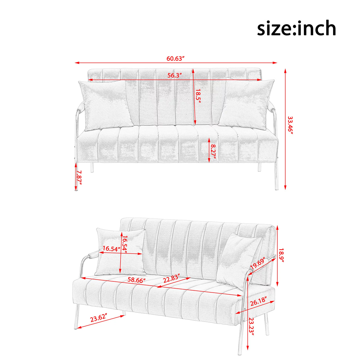 Velvet Upholstered Loveseat Sofa with 2 Throw Pillows K109641