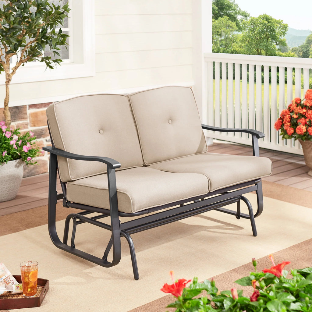 2-Person Outdoor Glider Bench with Cushions, Beige S110120