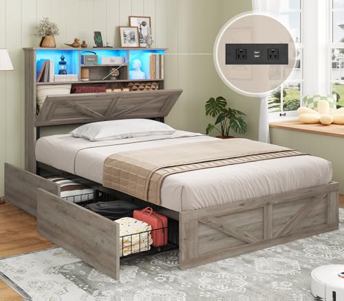 Full Size Bed Frame with 4 Storage Drawers and Rattan Headboard K708685