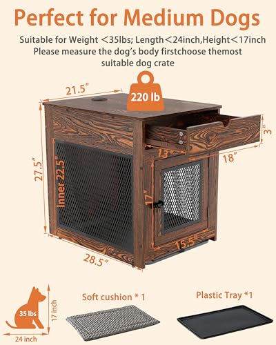Wooden Dog Crate End Table with Storage Drawer R19794