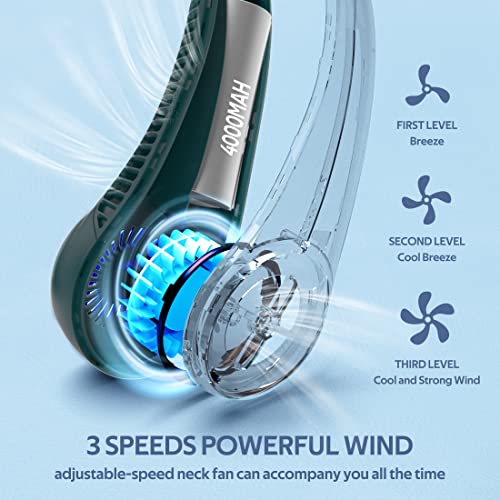 Portable Hands Free Bladeless Neck Fan 4000mAh USB Rechargeable Black D2886