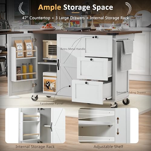 White Kitchen Island with Drop Leaf and Drawer G27147