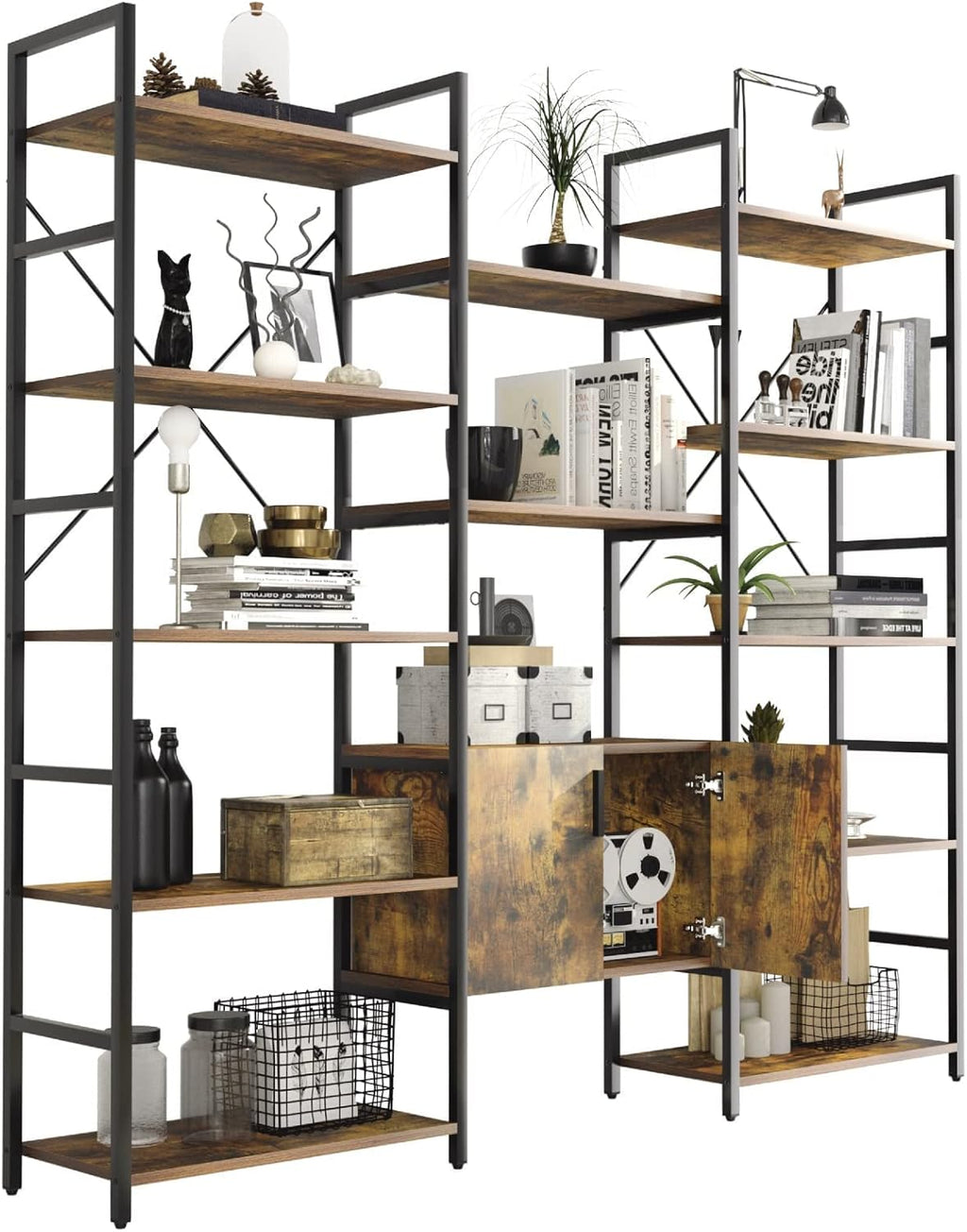 5-Tier Wood and Metal Bookshelf with Cabinet Z6493