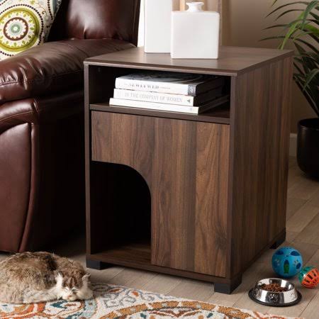 Walnut Brown 1-Door Cat Litter Box Cover House K689