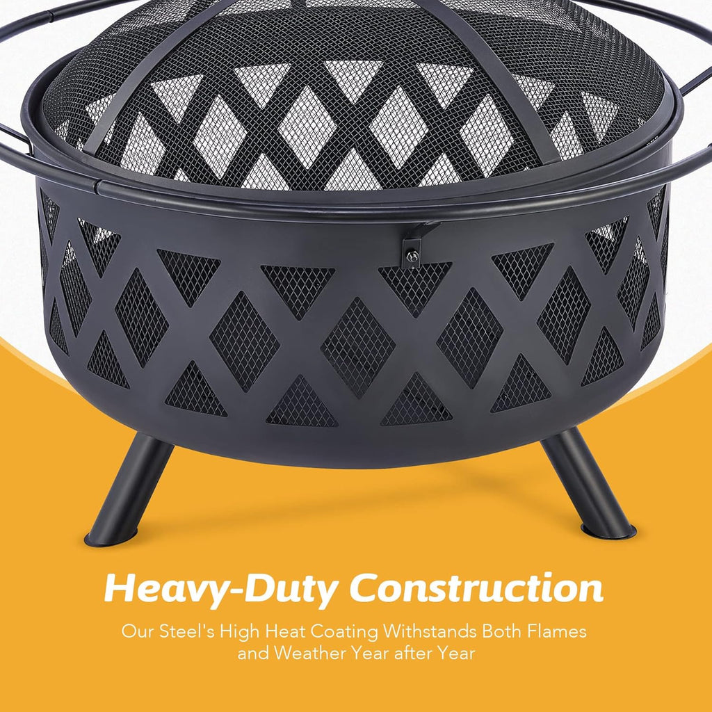 30-Inch Round Wood Burning Fire Pit with BBQ Grill Z5887