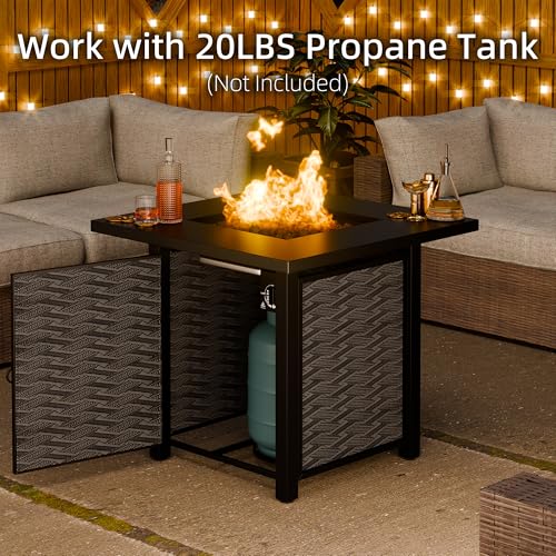 28 Inch 50,000 BTU Square Propane Fire Pit Table with Lava Rocks and Lid K369179