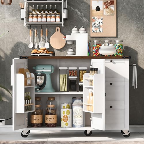White Kitchen Island with Drop Leaf and Drawer G27147