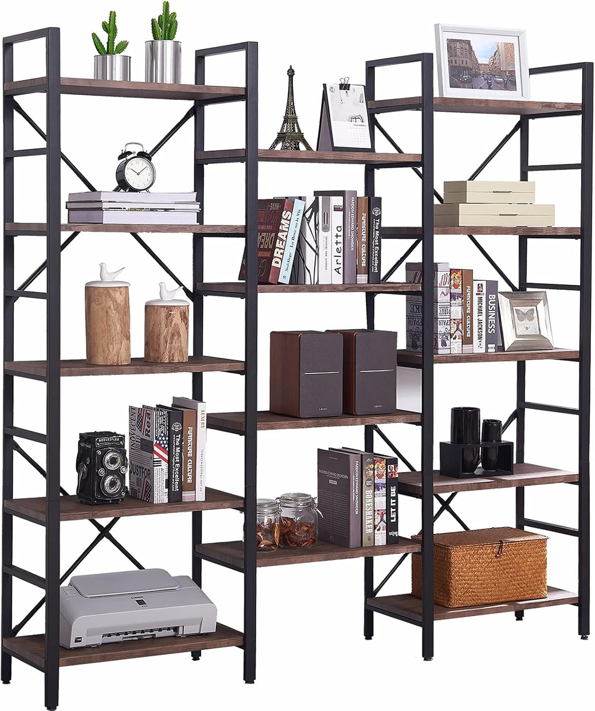 5-Tier Wood and Metal Bookshelf O384