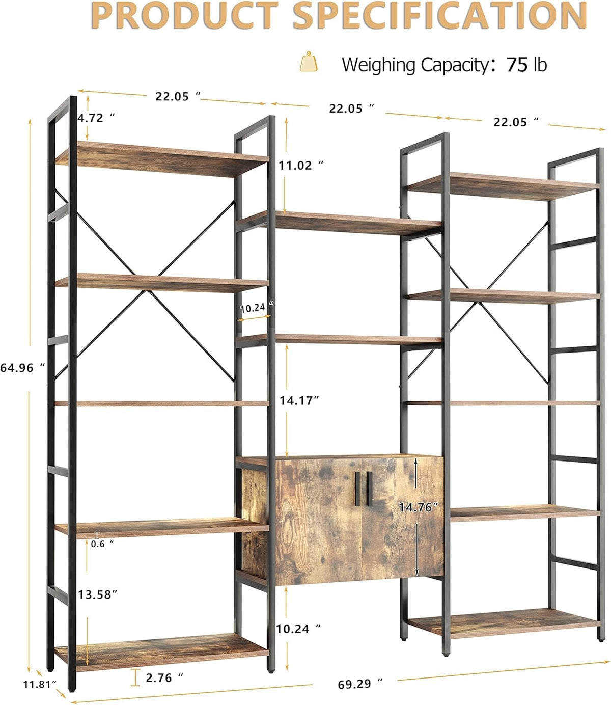 5-Tier Wood and Metal Bookshelf with Cabinet Z6493