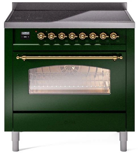 36 Induction Range with Electric Oven in Emerald Green with Brass Trim Q26053