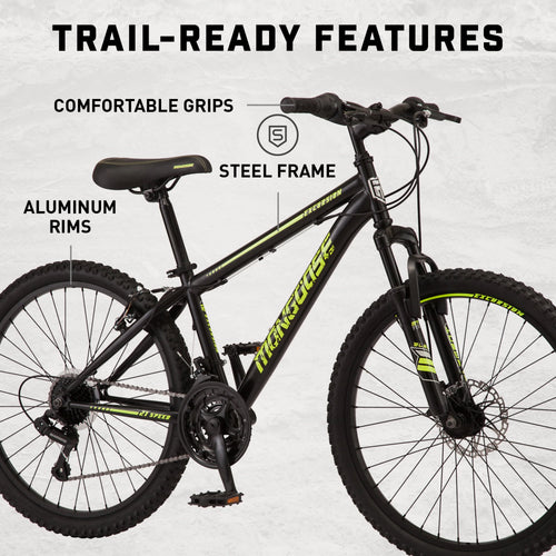 24-in. Unisex Mountain Bike, Black and Yellow, 21 Speeds X80325