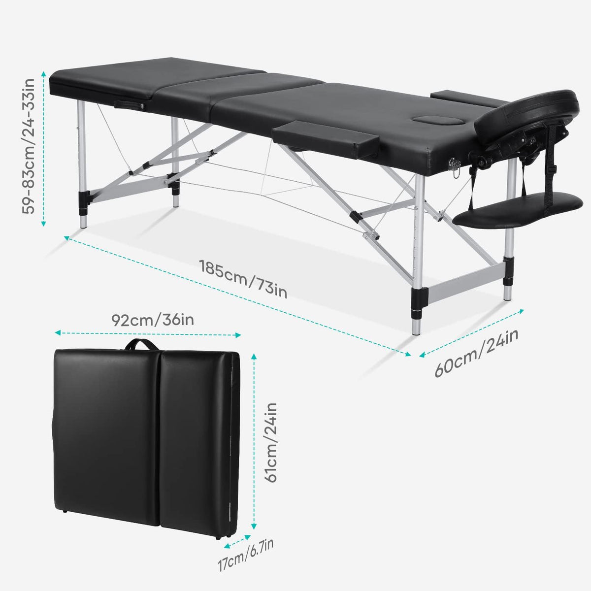 Portable 3 Section Aluminum Massage Table with Carrying Case H77030