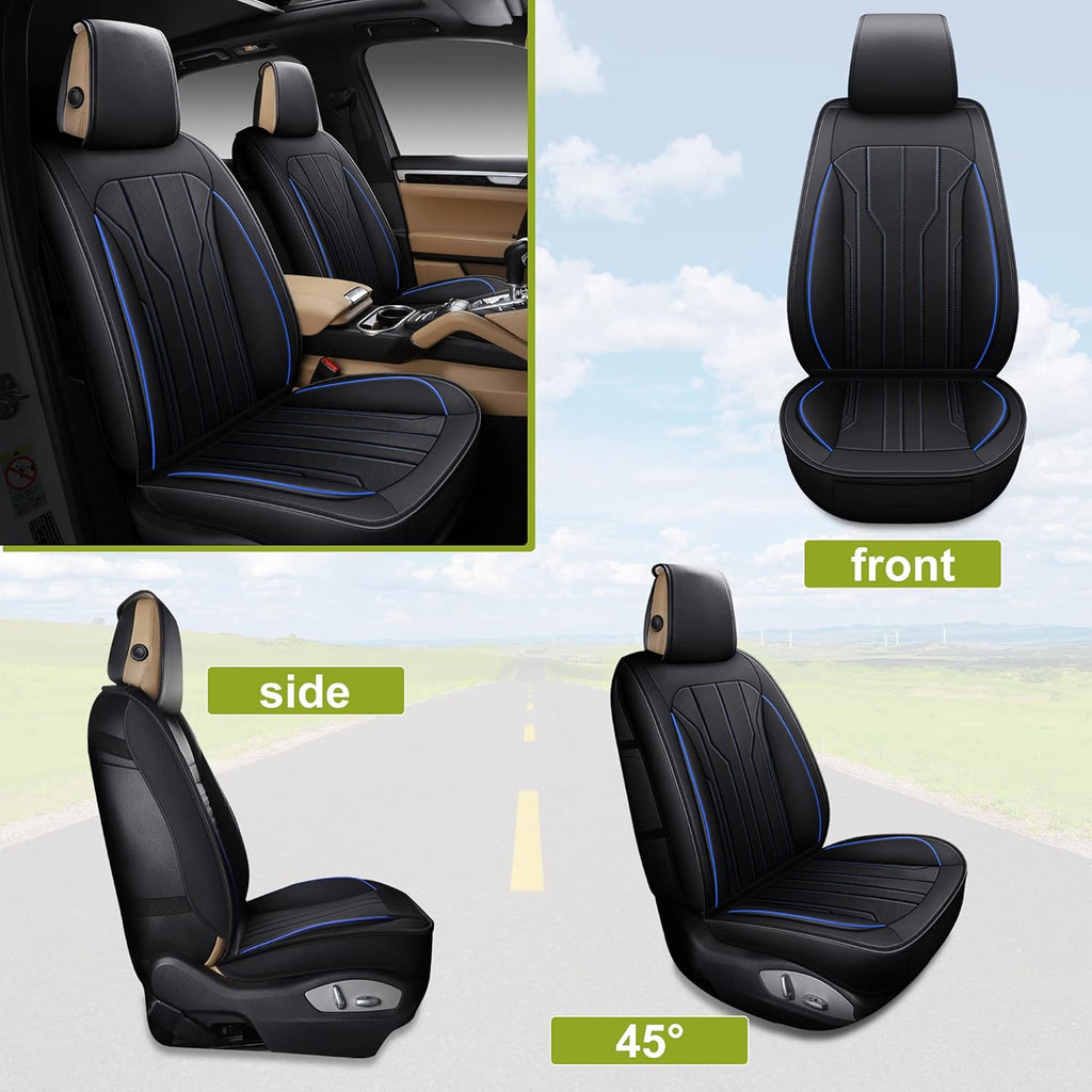Leather Car Seat Covers Front Pair Black Blue J840