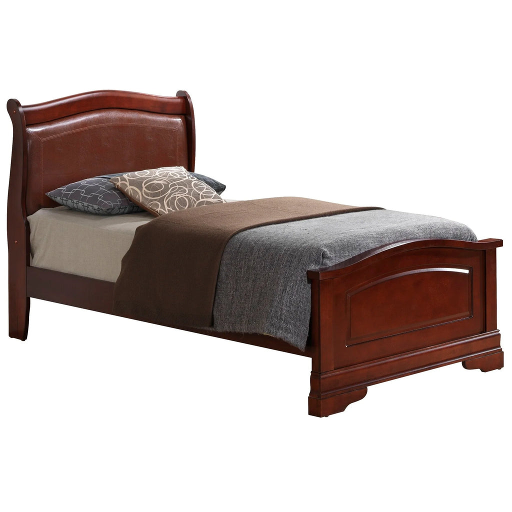 White Faux Leather and Wood Twin Bed U383