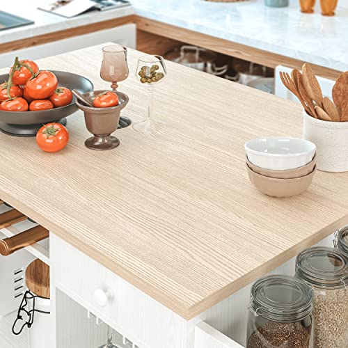 White Rolling Kitchen Island Cart with Drop-Leaf and Wine Rack G450967