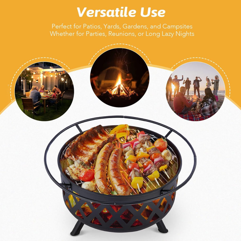 30-Inch Round Wood Burning Fire Pit with BBQ Grill Z5887