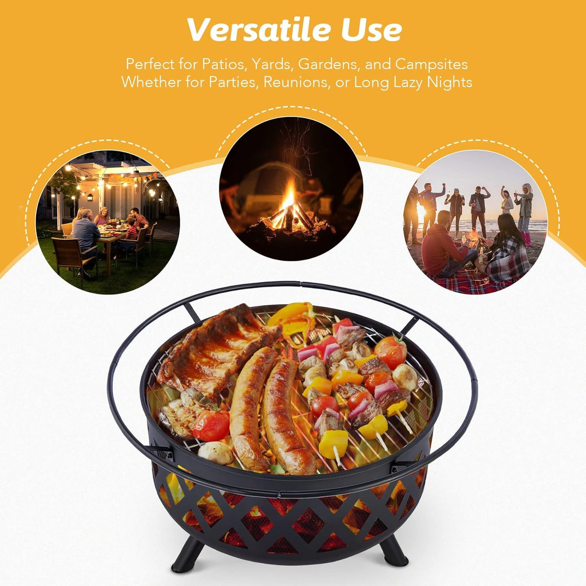 30-Inch Round Wood Burning Fire Pit with BBQ Grill Z5887