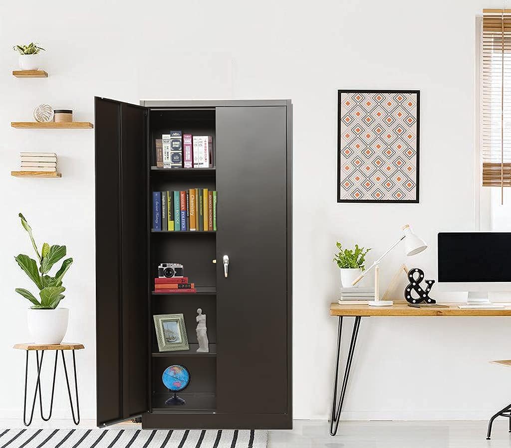 Lockable Steel Storage Cabinet with 2 Doors and 4 Shelves Y9619