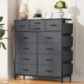 Brown 12 Drawer Fabric Dresser with Steel Frame and Wooden Top S55331