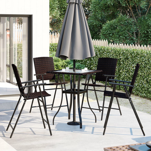 2 Pieces Outdoor Bistro Set with Umbrella Hole, 4 Foldable Chair, Brown J698369