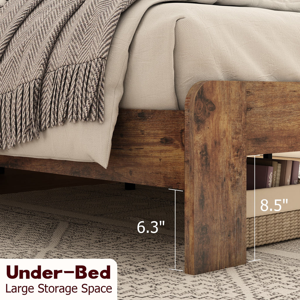 Queen Size Dark Brown Wood Platform Bed with Headboard Q25914