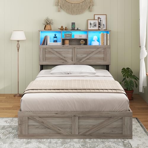 Full Size Bed Frame with 4 Storage Drawers and Rattan Headboard K708685