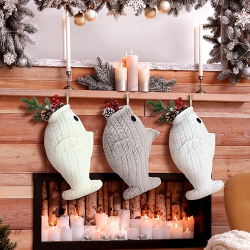 3 Pcs Large Knit Cat Christmas Stocking X15397