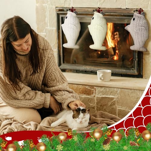 3 Pcs Large Knit Cat Christmas Stocking X15397