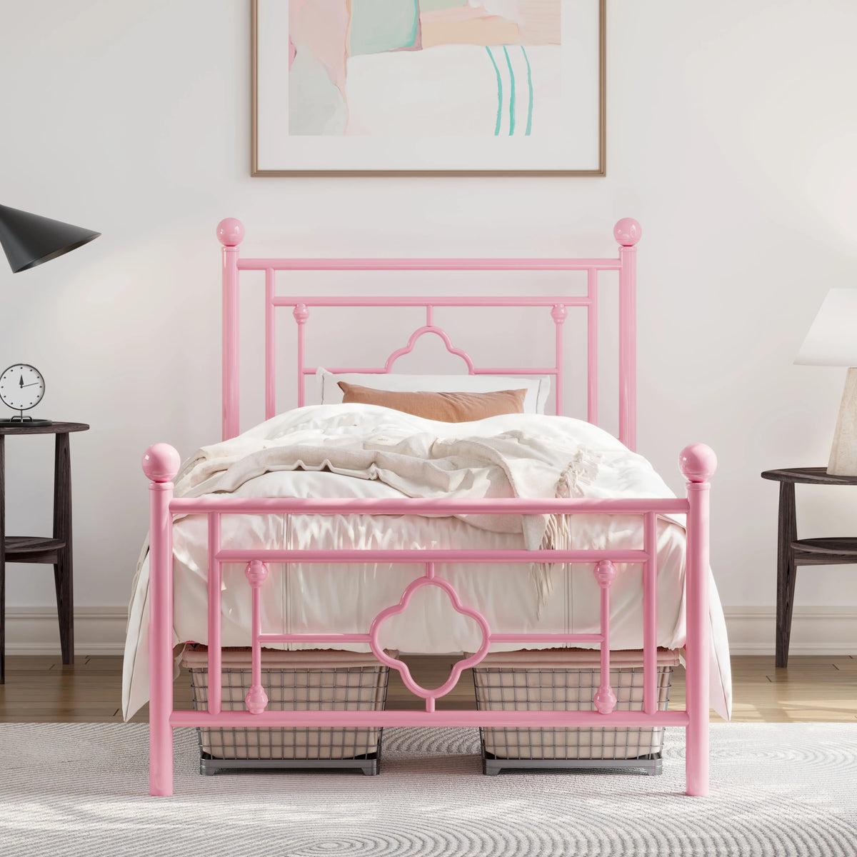 Queen Size Black Metal Platform Bed Frame with Headboard and Footboard S673