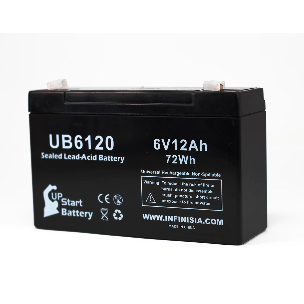 6V 12Ah Sealed Lead Acid Battery with F1 to F2 Terminal Adapters M43434