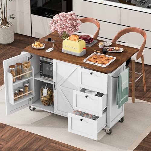 White Kitchen Island with Drop Leaf and Drawer G27147