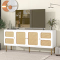 White Rattan TV Stand with Gold Metal Base S660086