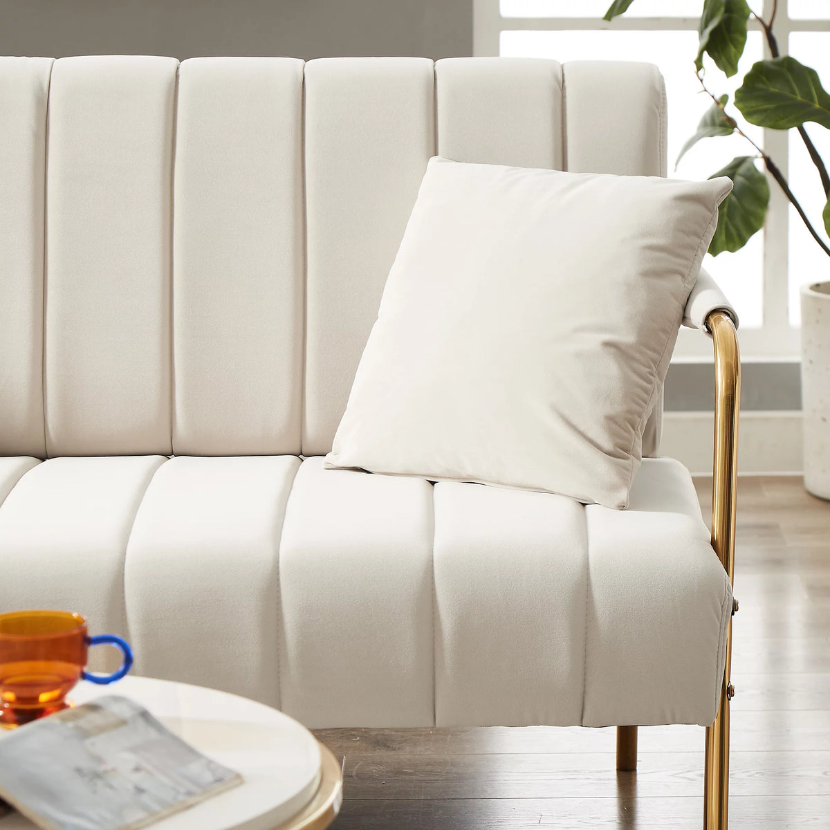 Velvet Upholstered Loveseat Sofa with 2 Throw Pillows K109641