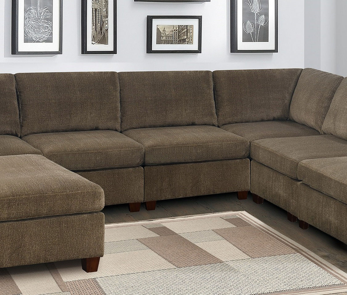 Tan Chenille Modular Sectional 7Pc Set E291626