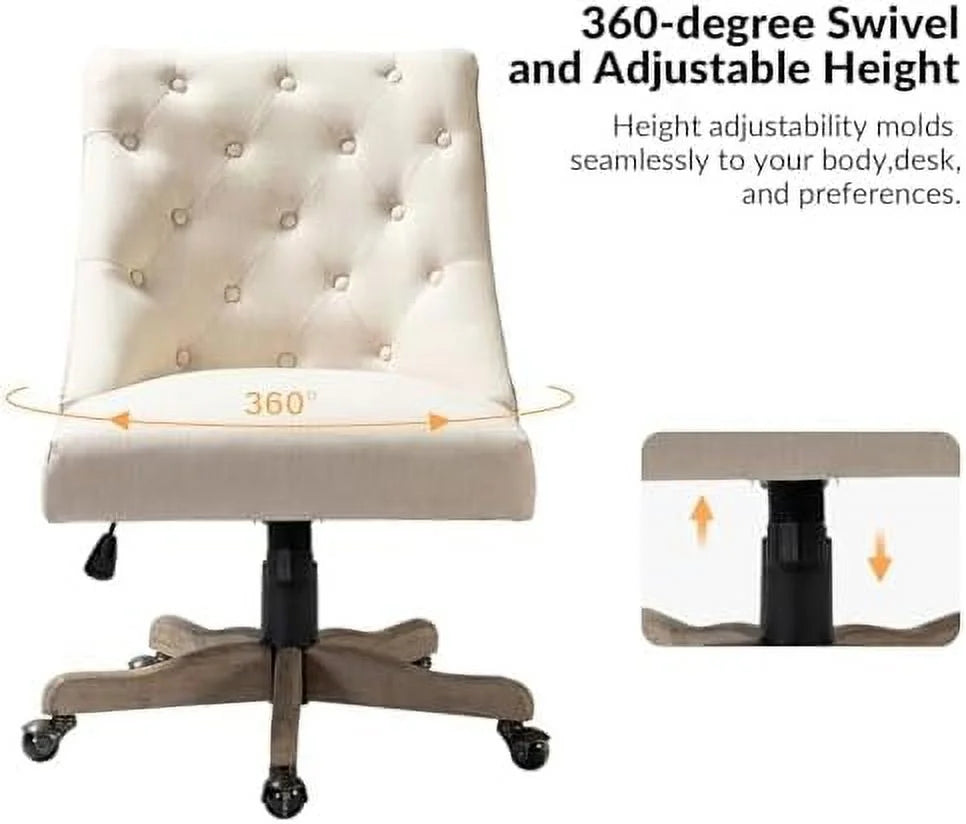 Beige Tufted Upholstered Armless Office Chair X81944