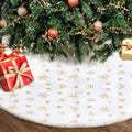 Christmas Tree Skirt 36 Inch Plush Gold Sequin Snowflake B35196