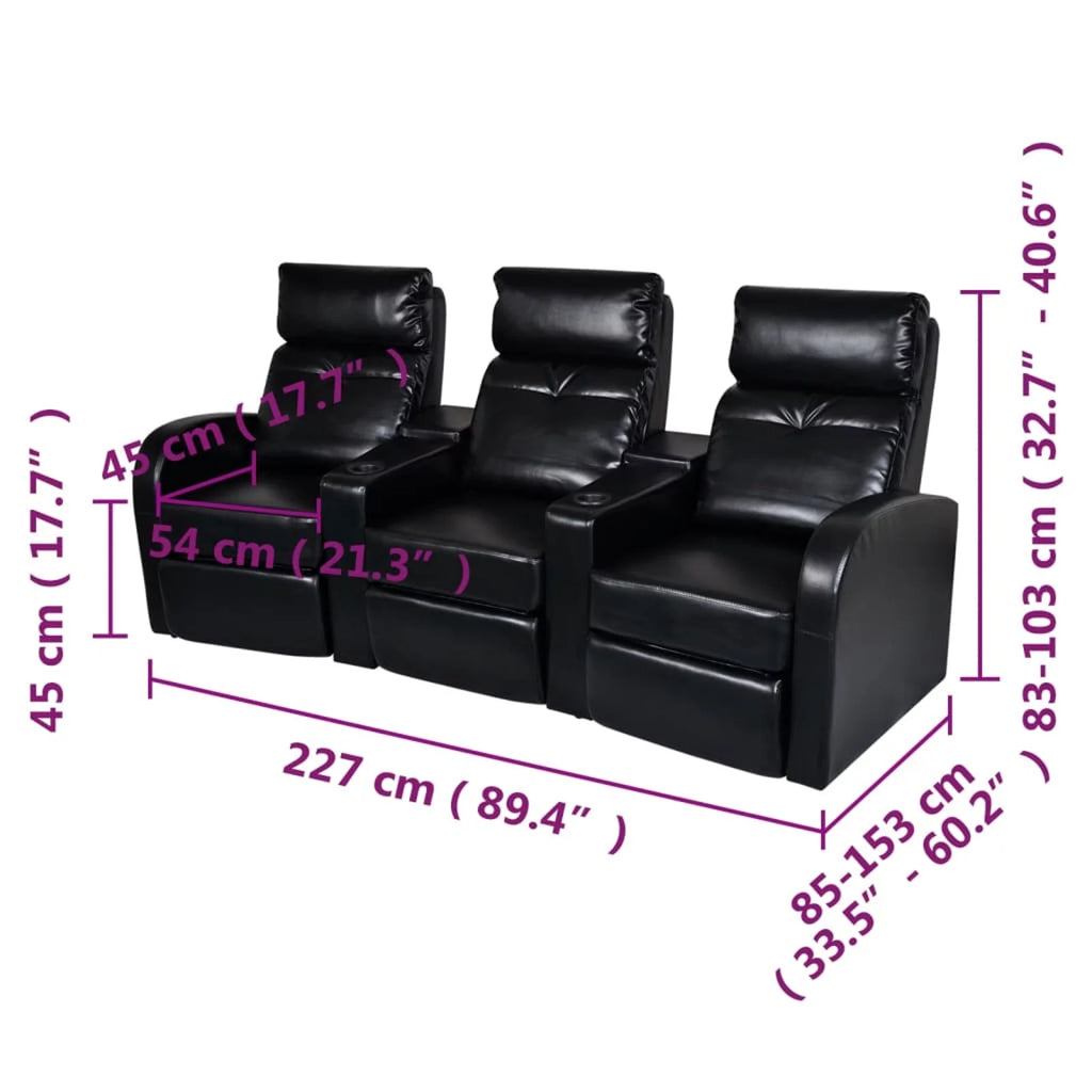 3-Seater Bonded Leather Recliner Sofa with Cup Holder D2840