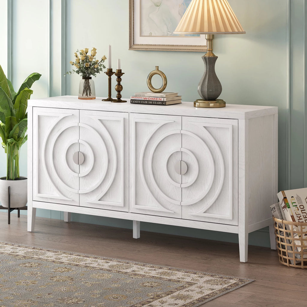 White 4 Door Wooden Accent Cabinet with Adjustable Shelves N77618