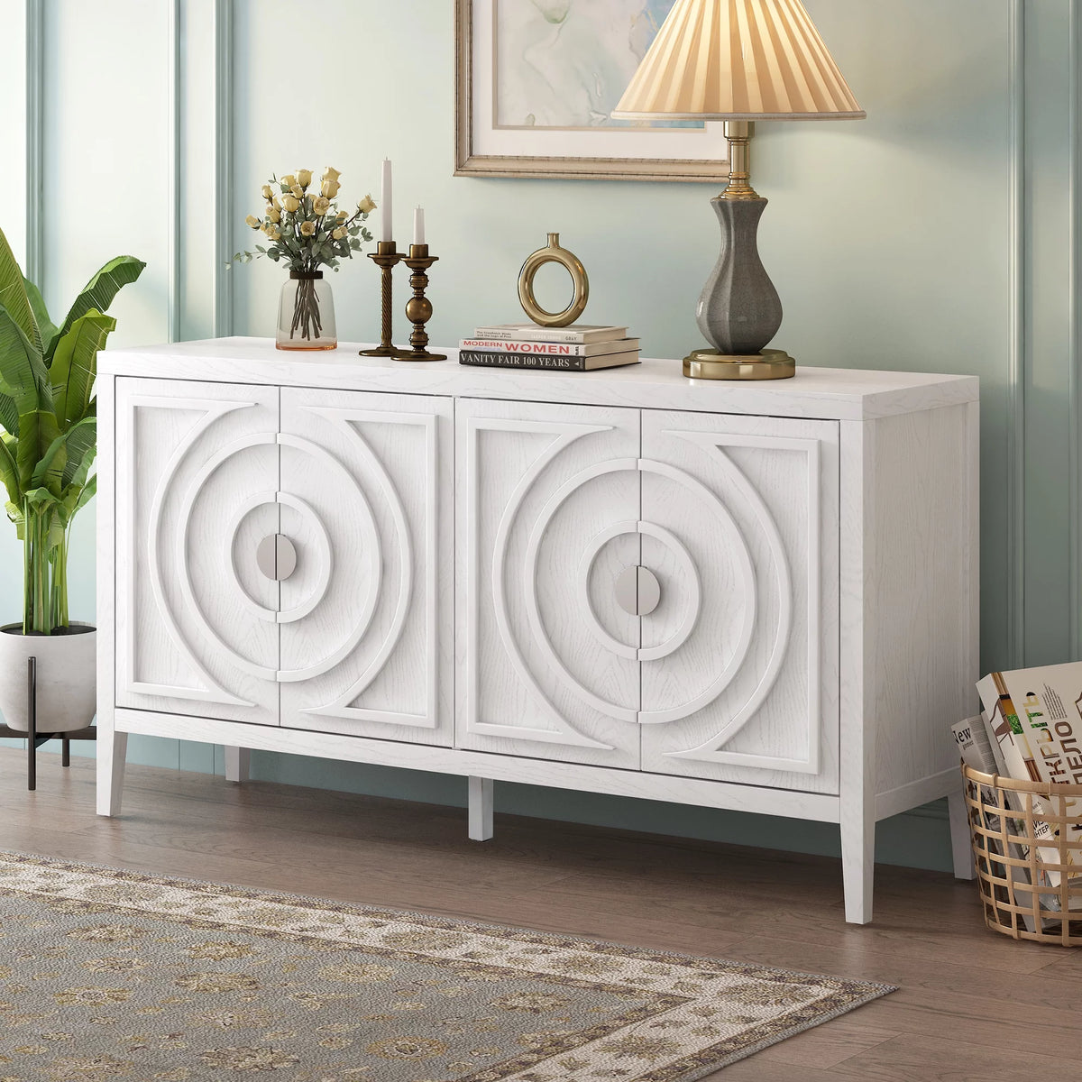 White 4 Door Wooden Accent Cabinet with Adjustable Shelves N77618