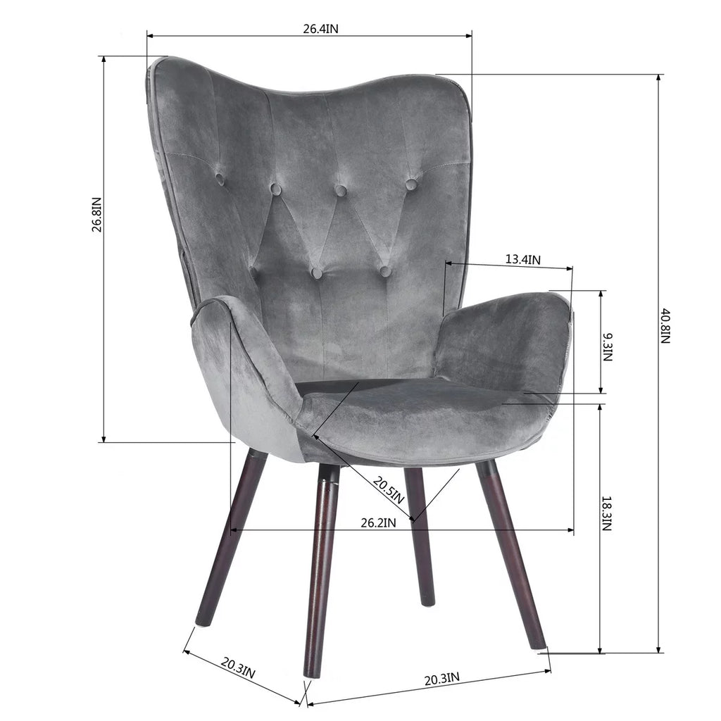 Gray Velvet Tufted Wing Back Accent Chair K7284