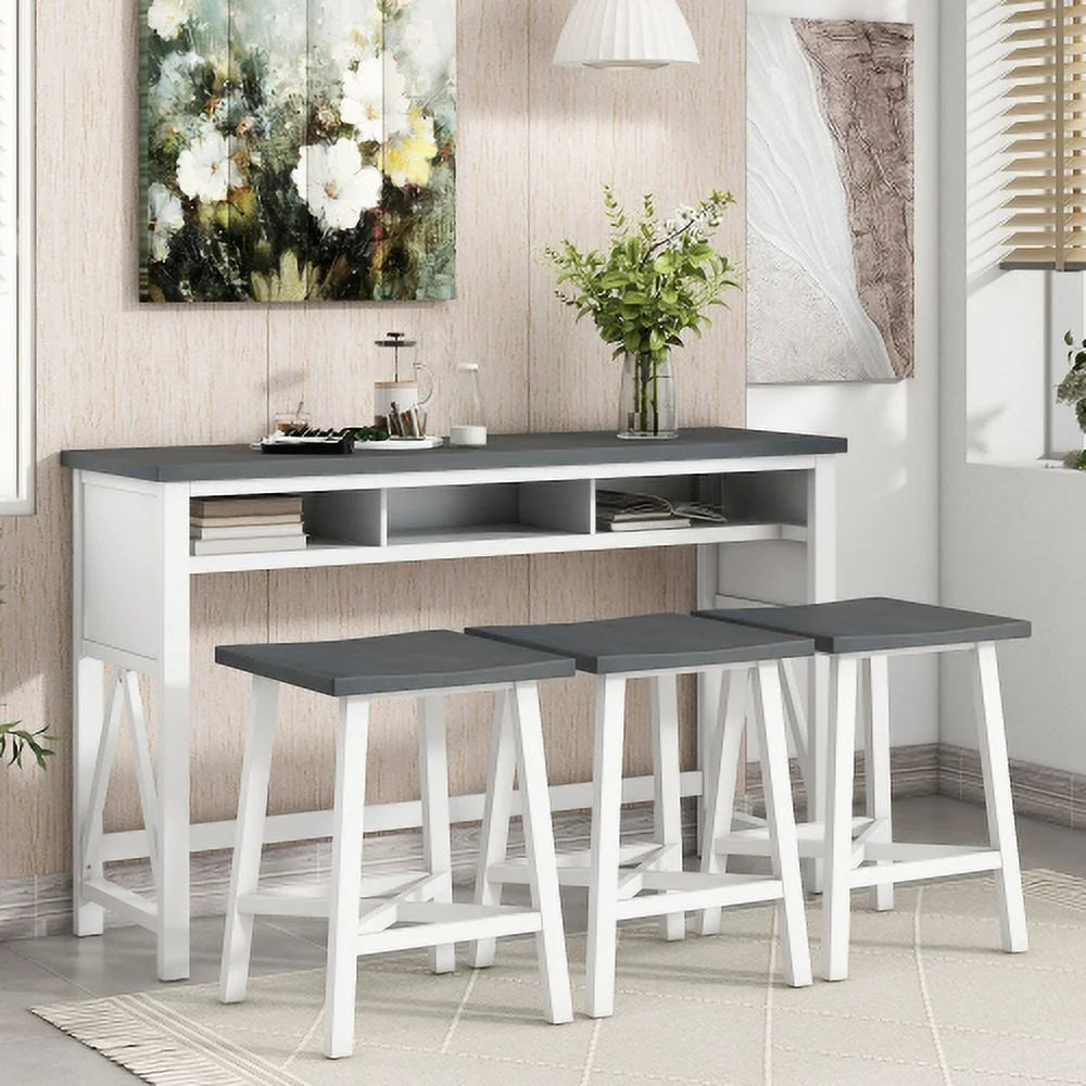 4-Piece Counter Height Dining Table Set with 3 Stools S75096